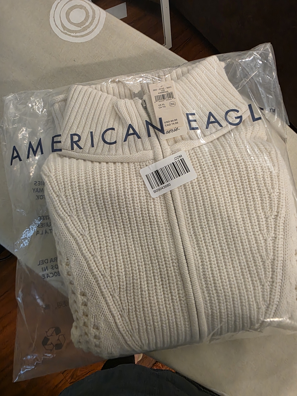 aerie Cream/Off-White - Crochet Quarter Zip Sweater - Size XL